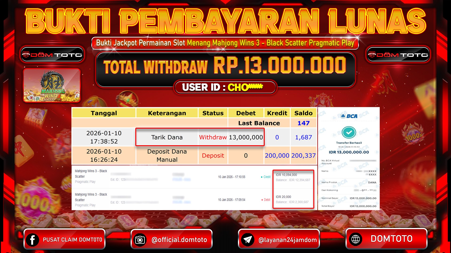 JACKPOT Slot Mahjong Wins 3 - Black Scatter Pragmatic Play 10 JANUARI 2026